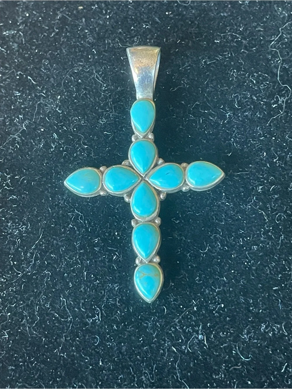 Turquoise Teardrop Cross Pendant – Sterling Silver